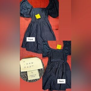 large black puffy sleeve cut out back light weight dress